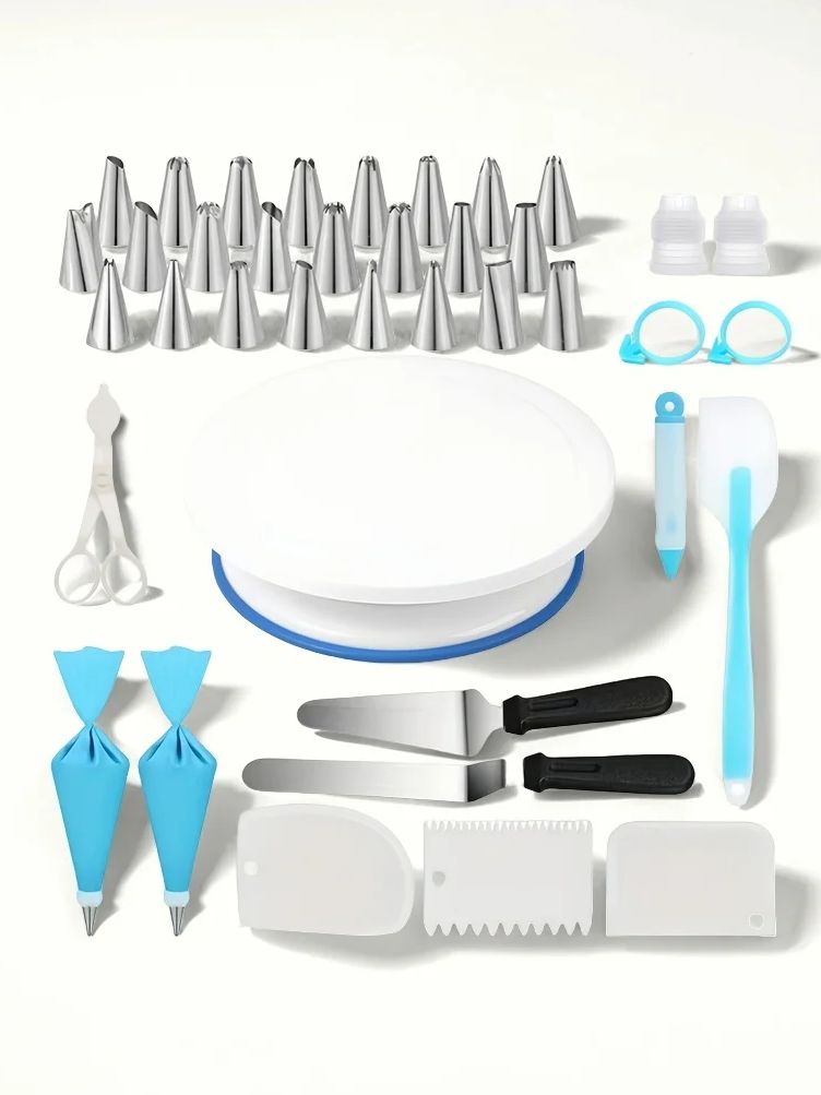 Offset Spatula Set - Tigela giratória para bolo, suporte giratório,
